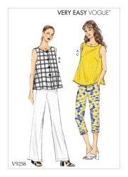 9258 Vogue Very Easy Loose Sleeveless Swing Top, Pants lengths Pattern 16-24 uncut